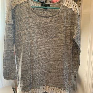 Grey shirt with white lace detailing
